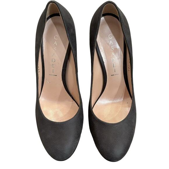 Casadei Gunmetal Gray Textured Block Heel Italian Leather Pumps Size 8.5 - Picture 4 of 8
